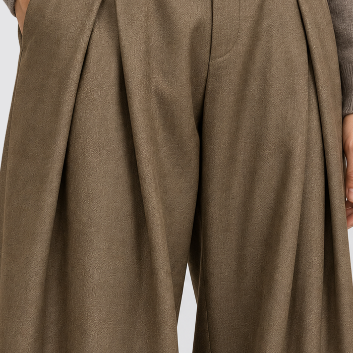 Montarello Wide Leg Pleated High Waist – Light Brown – 06