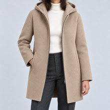 Montarello Women's Hooded Coat with Full Zip — Beige — torso view showing hood, zip and pockets