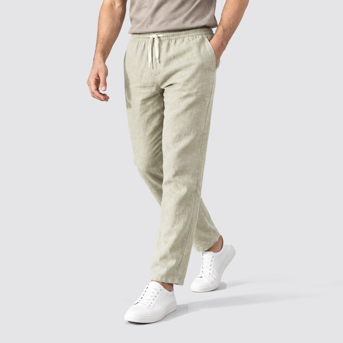 Montarello linen-elastic trousers - Beige - walking
