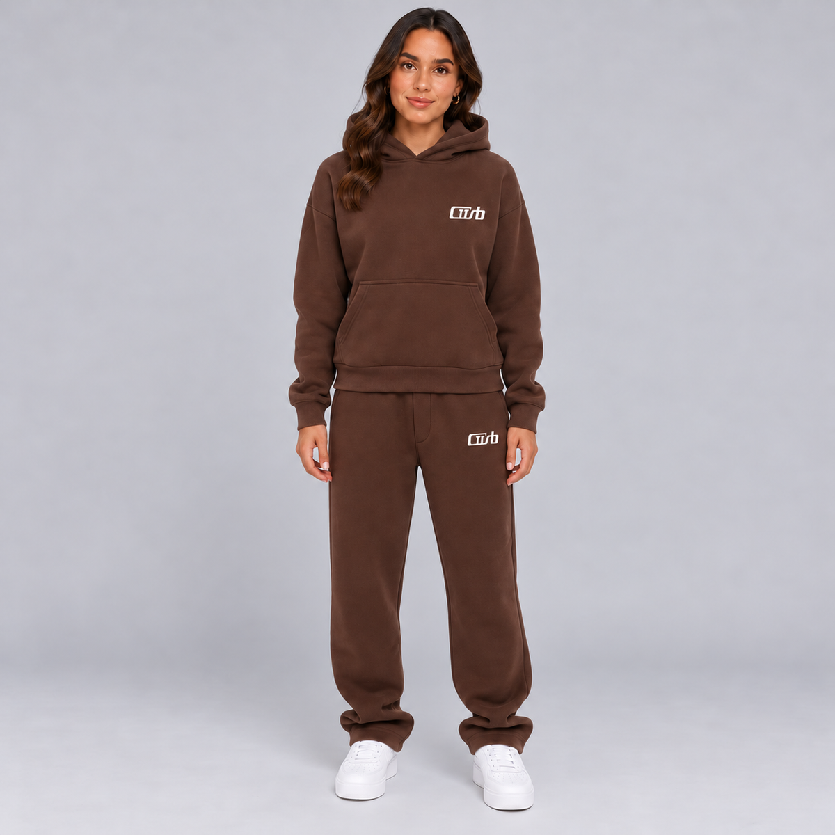 Montarello Women's Tracksuit Hooded Two Piece Relaxed Fit - Brown - main