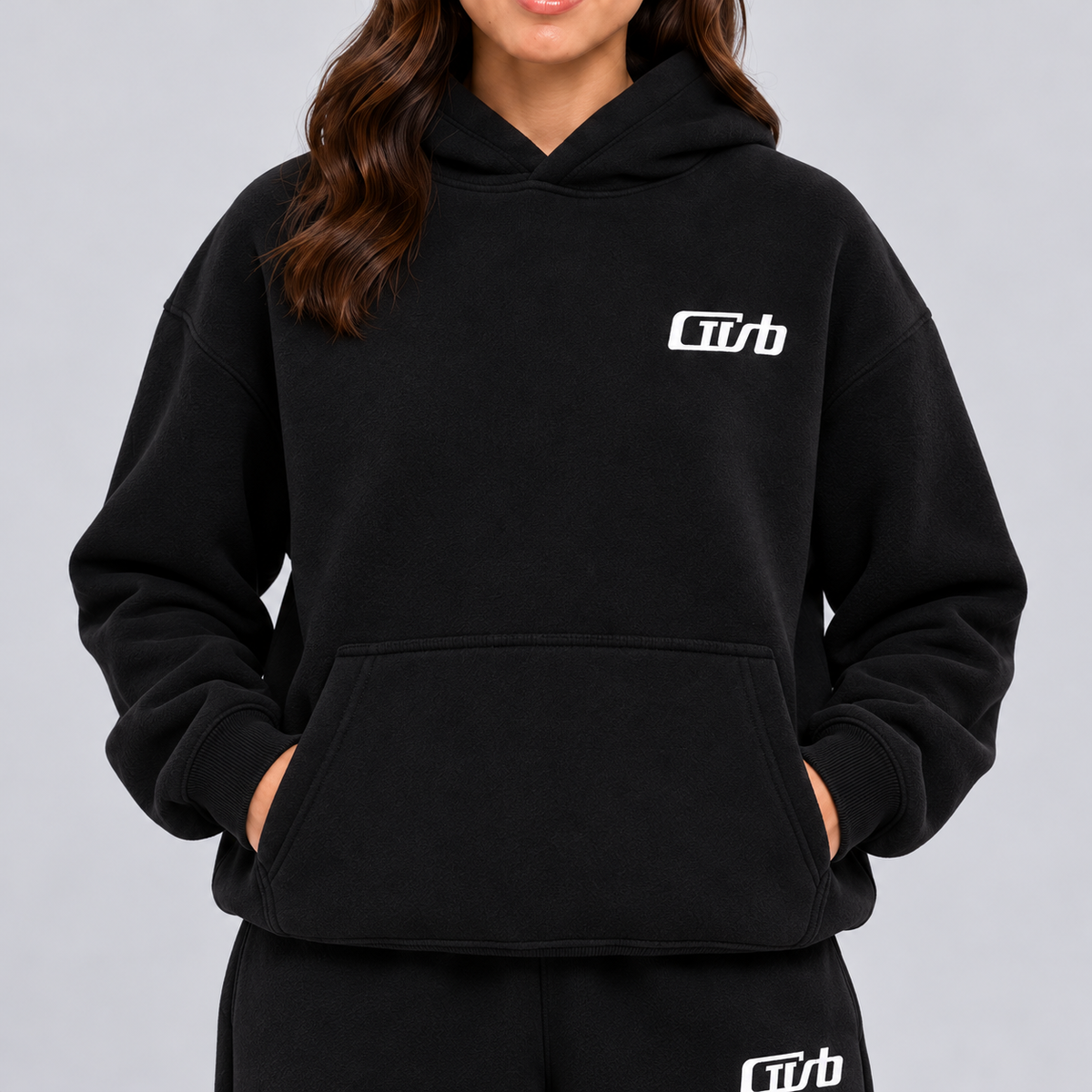 Montarello Women's Tracksuit Hooded Two Piece Relaxed Fit - Black - detail