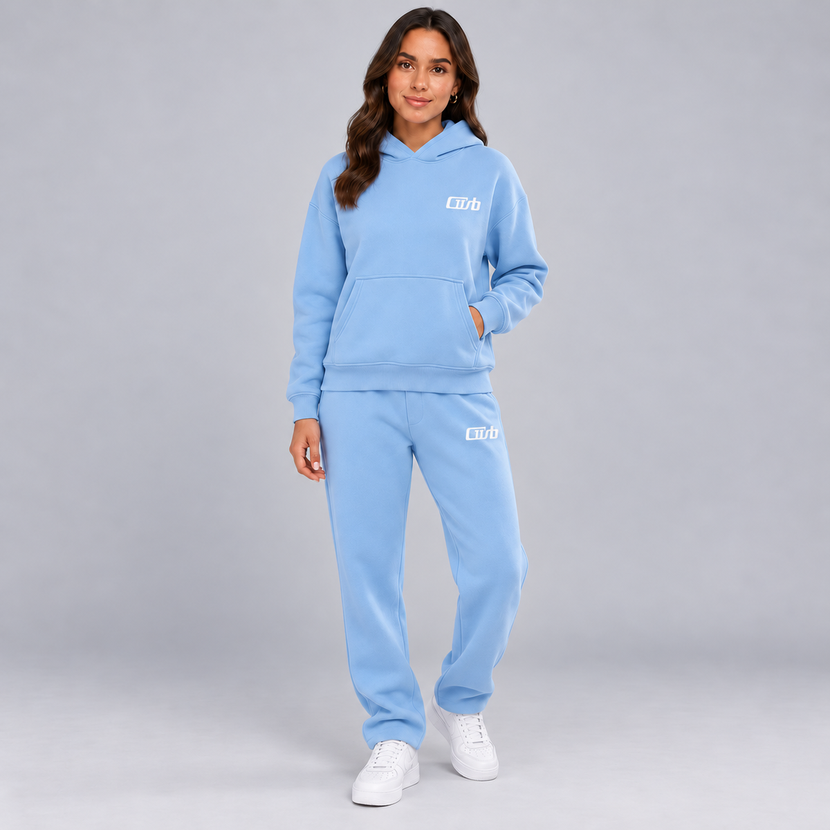 Montarello Women's Tracksuit Hooded Two Piece Relaxed Fit - Light Blue - main