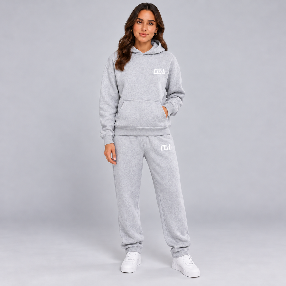 Montarello Women's Tracksuit Hooded Two Piece Relaxed Fit - Light Grey - main