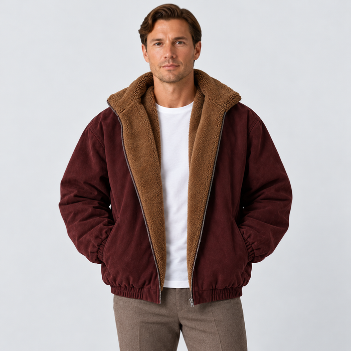 Montarello Men's Winter Jacket Stand Collar Full Zip - Red - main