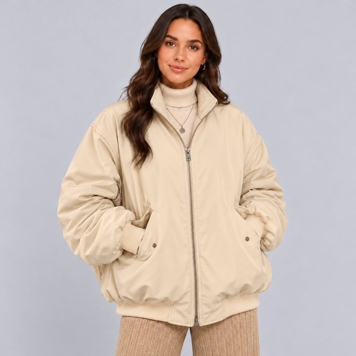 Montarello Women's Winter Jacket Double Layer Relaxed Fit - Beige - main