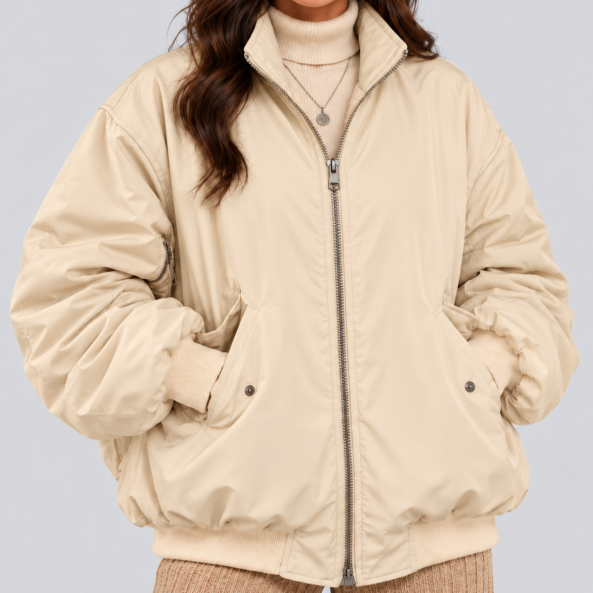 Montarello Women's Winter Jacket Double Layer Relaxed Fit - Beige - detail