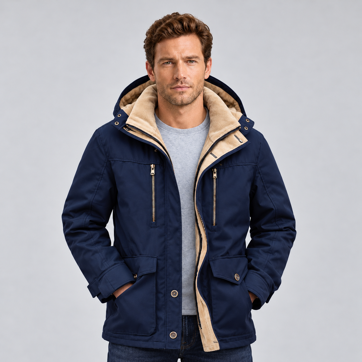 Montarello Men's Waterproof Winter Jacket Hooded Fleece Lined - Blue - main