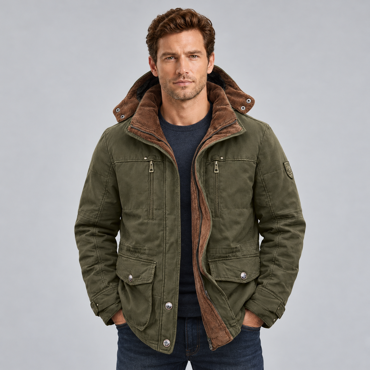 Montarello Men's Waterproof Winter Jacket Hooded Fleece Lined - Green - main