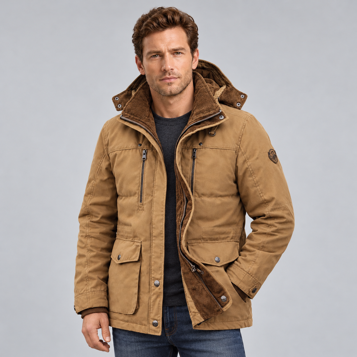 Montarello Men's Waterproof Winter Jacket Hooded Fleece Lined - Khaki - main
