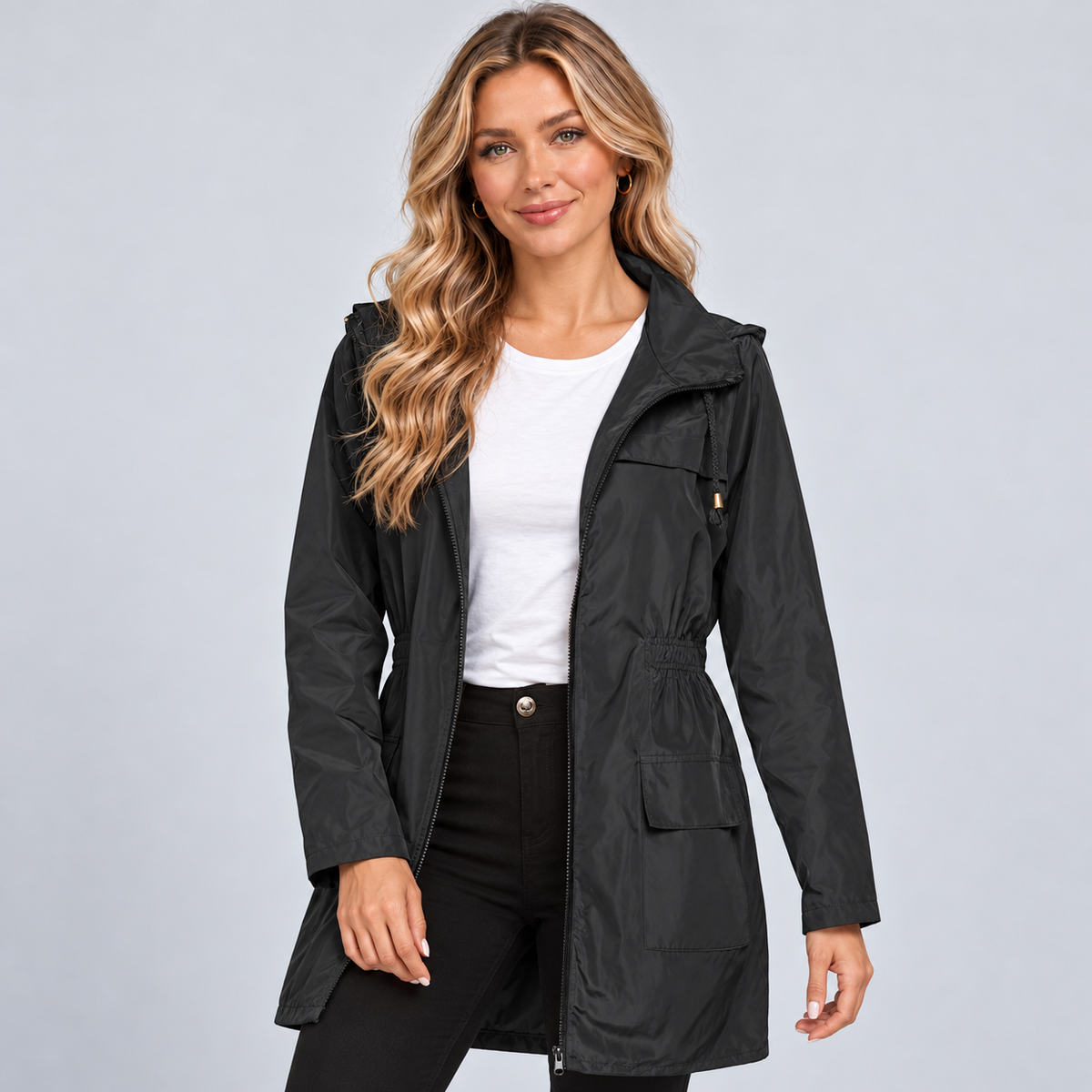 Montarello Women's Raincoat Hooded Lightweight Packable - Black - main