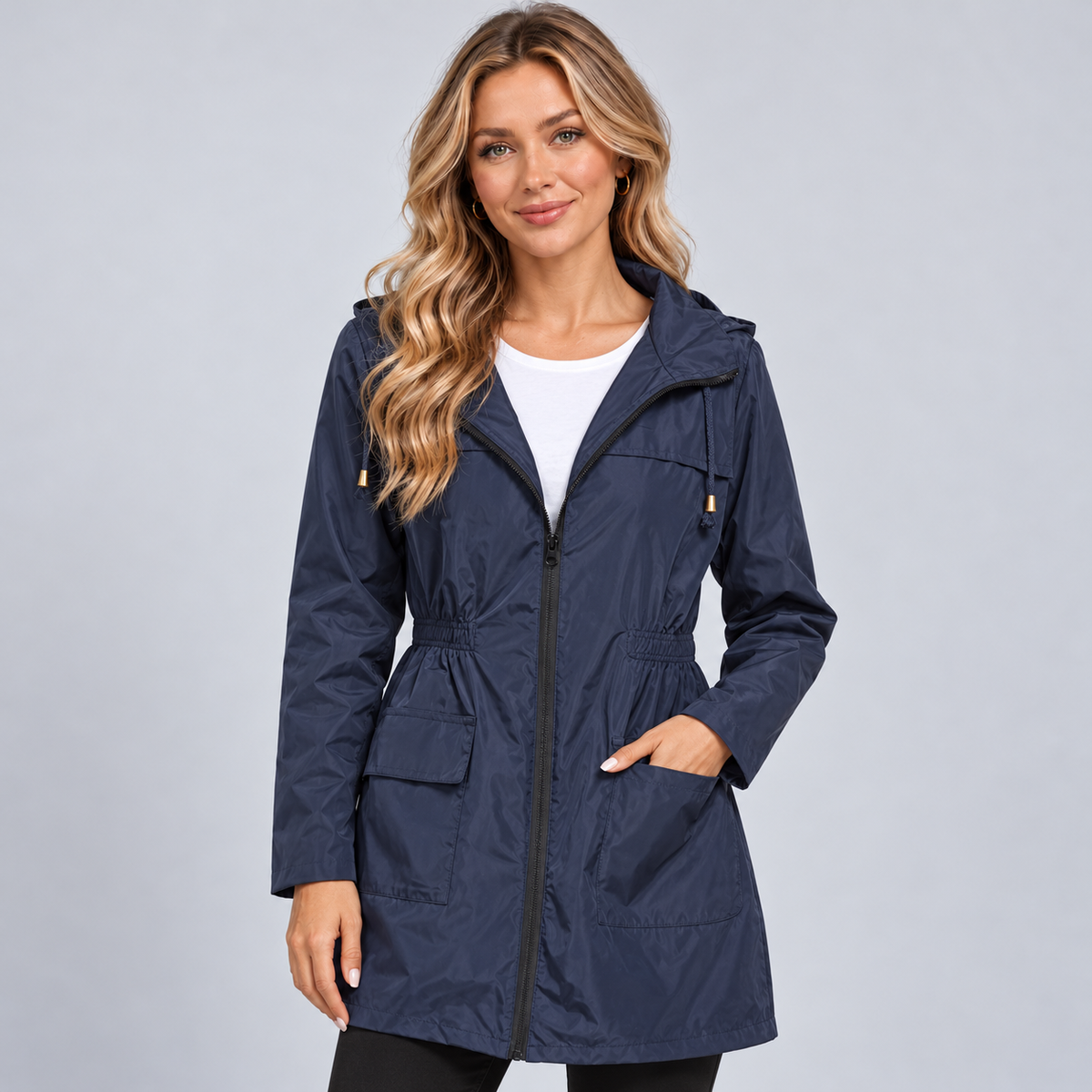 Montarello Women's Raincoat Hooded Lightweight Packable - Navy - main