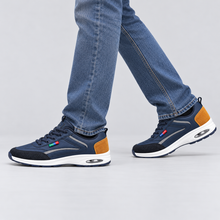 Montarello Men's Trainers Low Top Lace-Up — Blue — worn with jeans