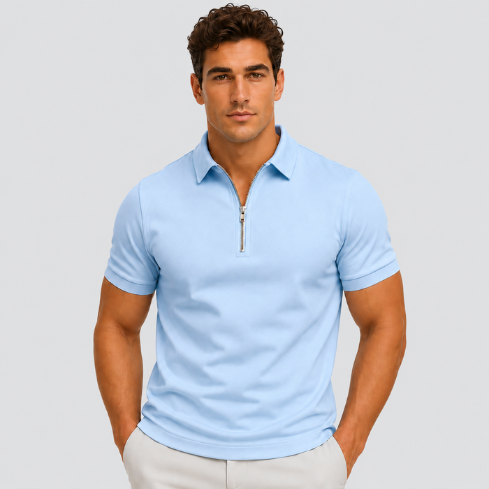 Montarello Men's Zip-Neck Slim-Fit Short-Sleeve Polo Shirt