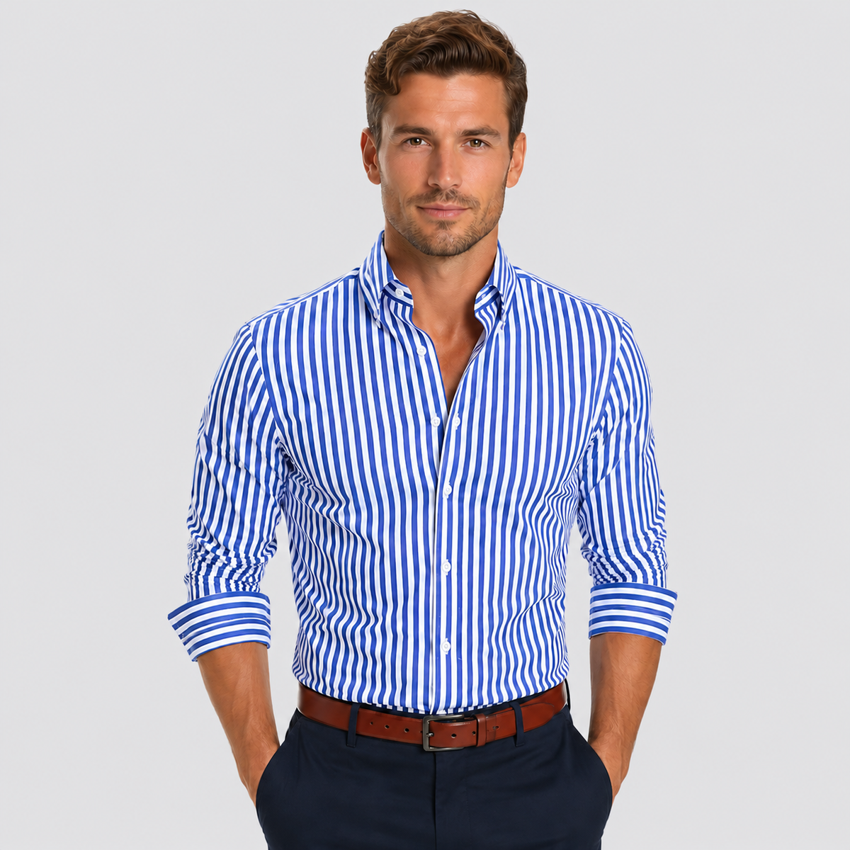 Montarello Men's Striped Slim-Fit Long-Sleeve Button-Up Shirt
