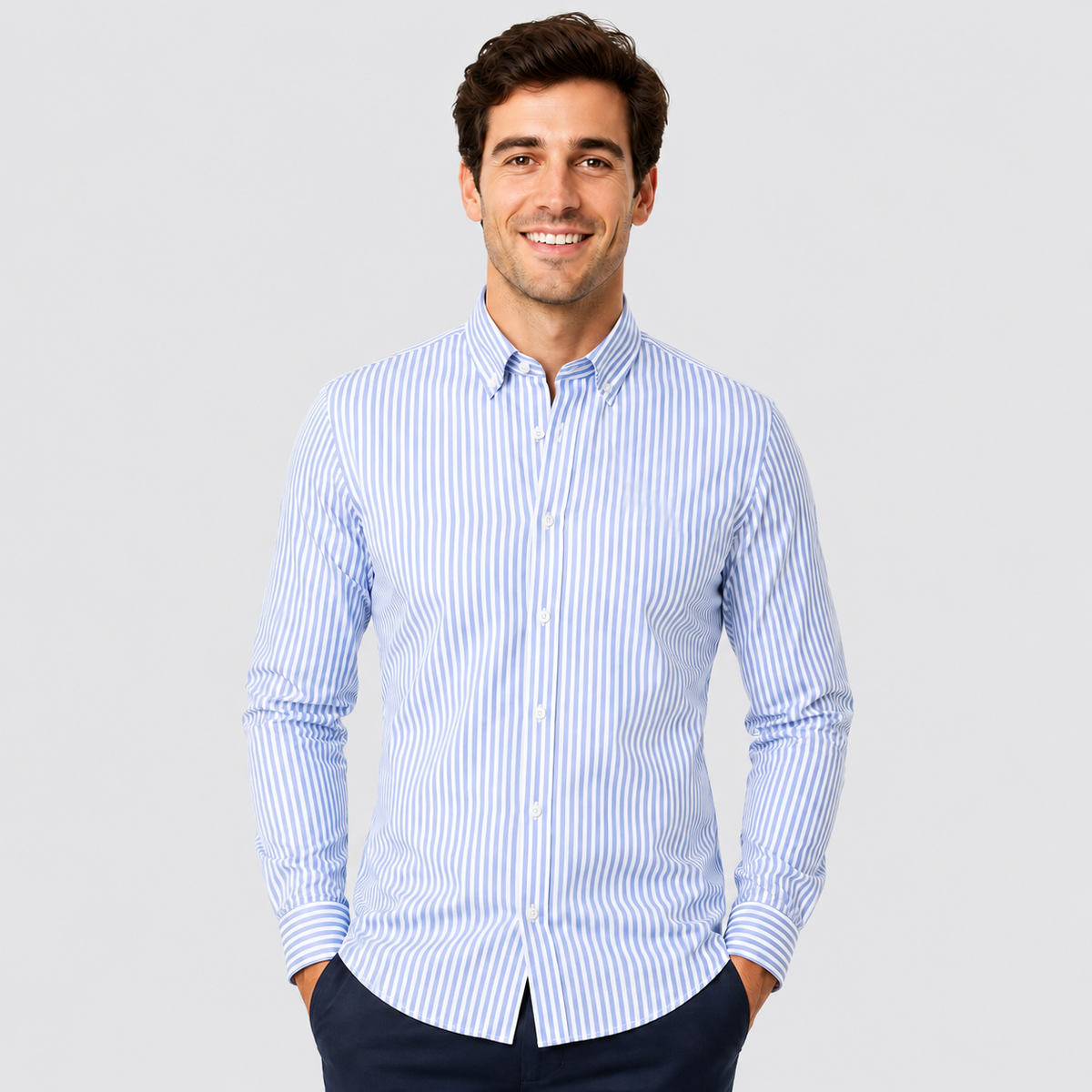 Montarello Men's Striped Slim-Fit Long-Sleeve Button-Up Shirt