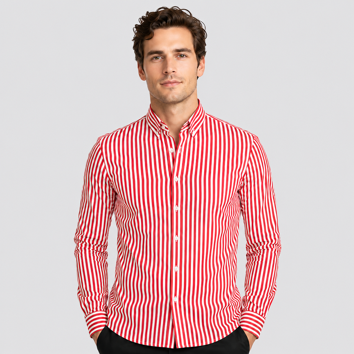 Montarello Men's Striped Slim-Fit Long-Sleeve Button-Up Shirt