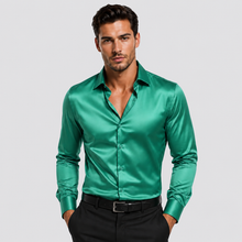 Montarello Men's Satin-Look Spread Collar Long-Sleeve Smart Casual Shirt