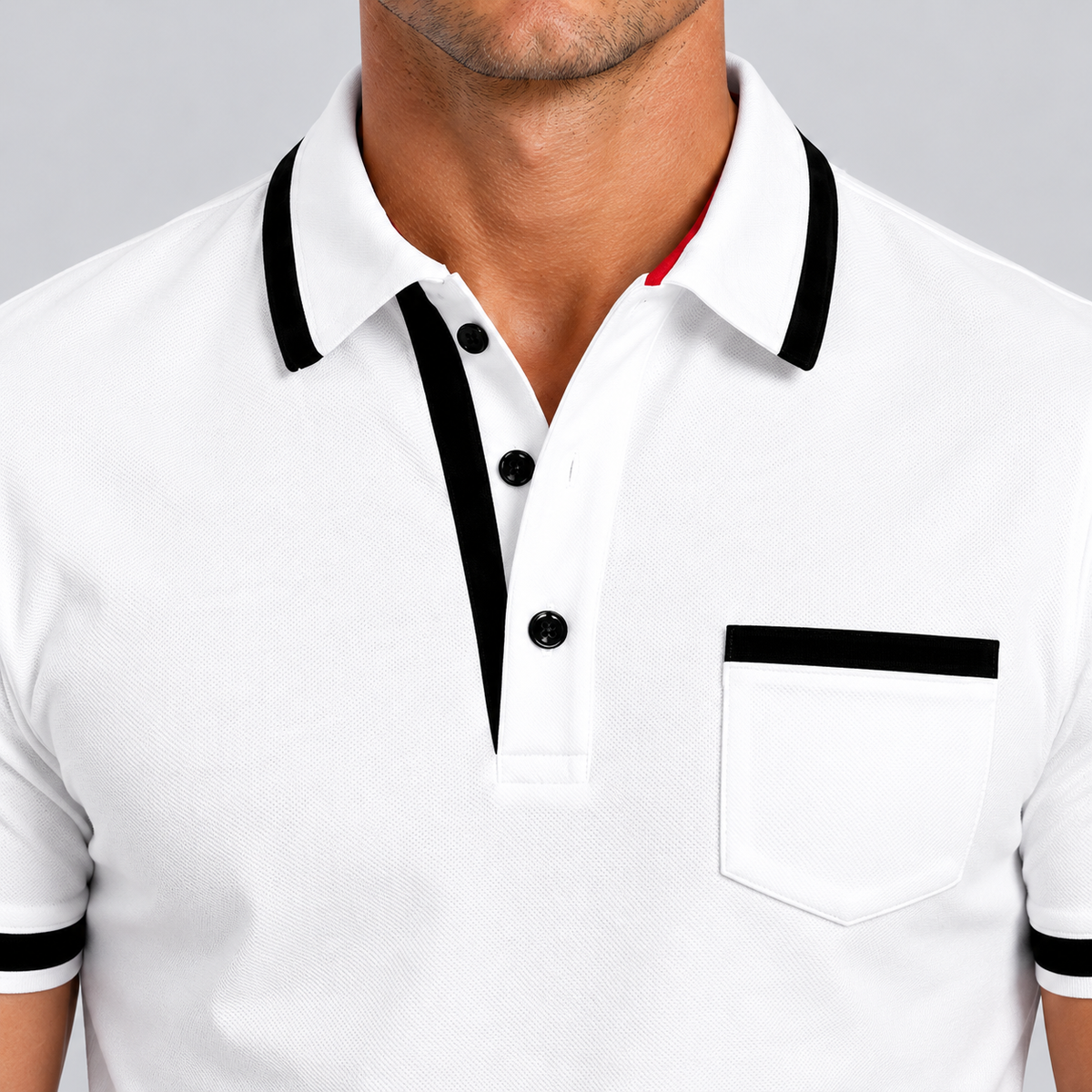 Montarello Men's Cotton Polo Shirt — White — closeup