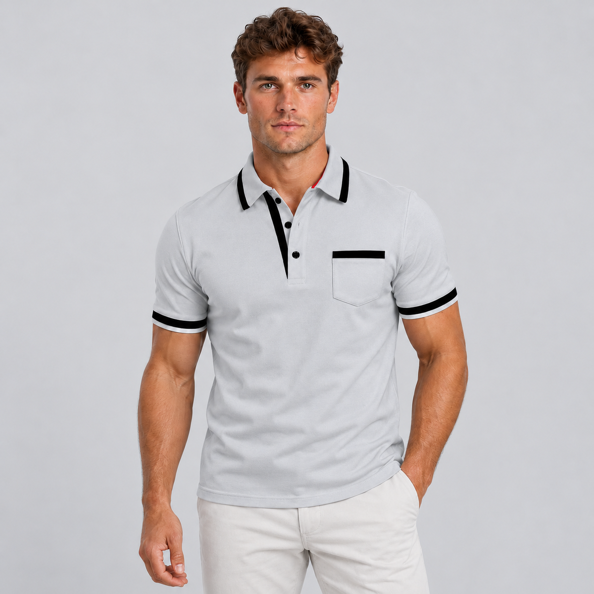 Montarello Men's Cotton Polo Shirt — Grey — studio front