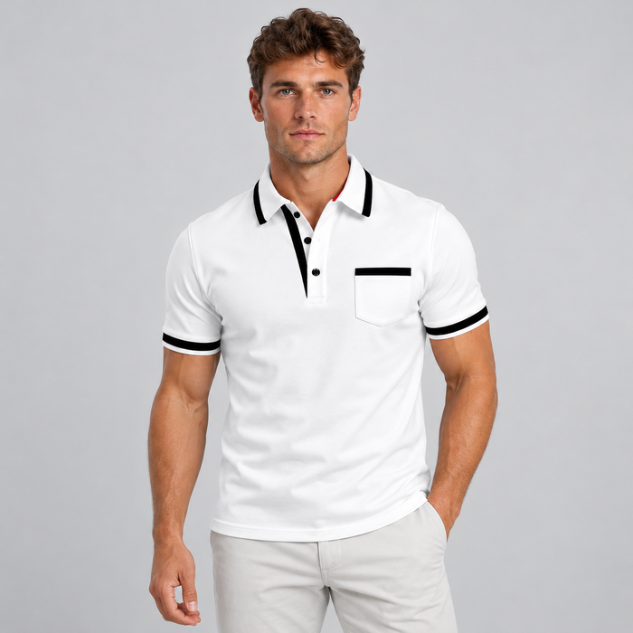 Montarello Men's Cotton Polo Shirt — White — studio front