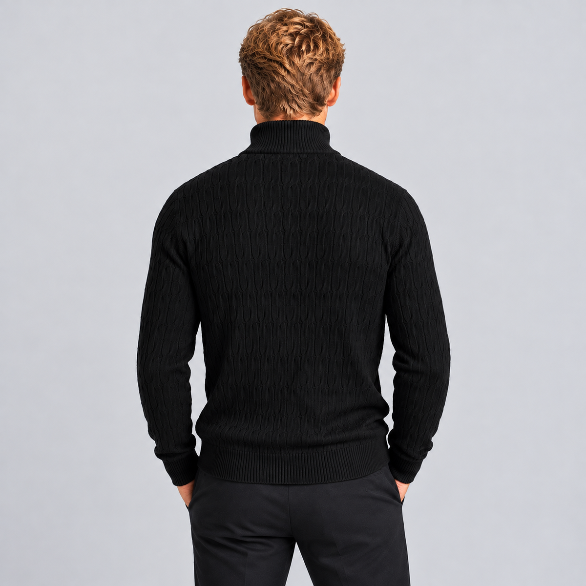 Montarello Men's Quarter Zip Jumper with Textured Funnel Neck — Black — back