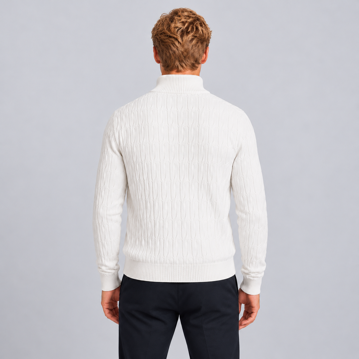 Montarello Men's Quarter Zip Jumper with Textured Funnel Neck — White — back