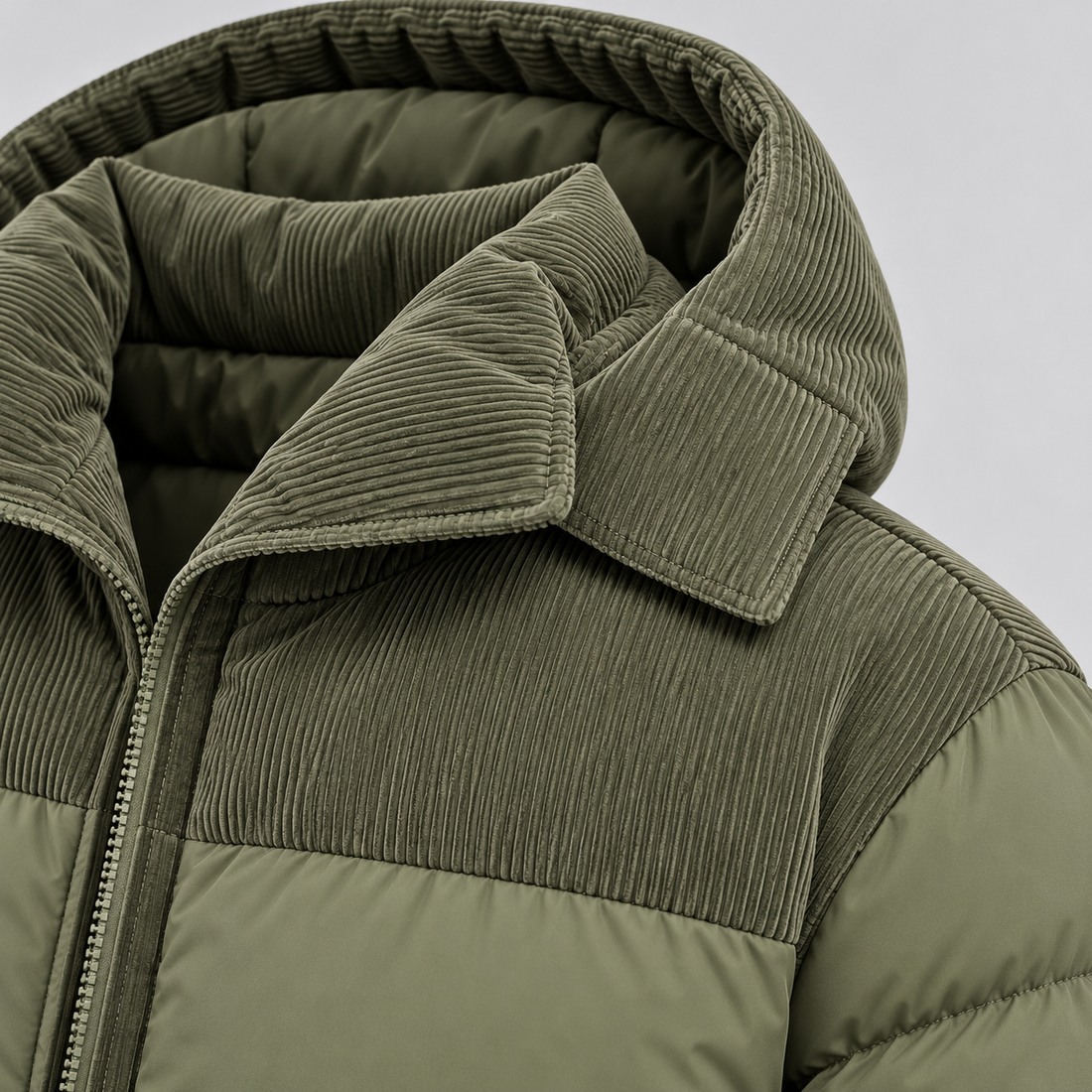 Montarello men's oversized hooded puffer jacket – dark green hood detail
