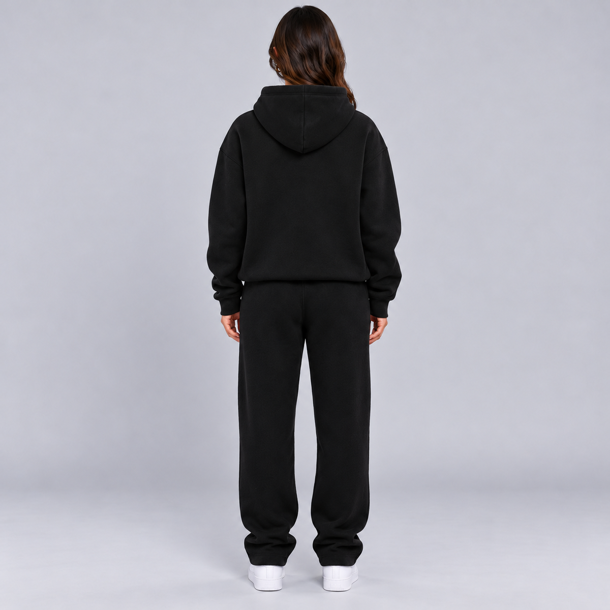 Montarello Women's Tracksuit Hooded Two Piece Relaxed Fit - Black - back view