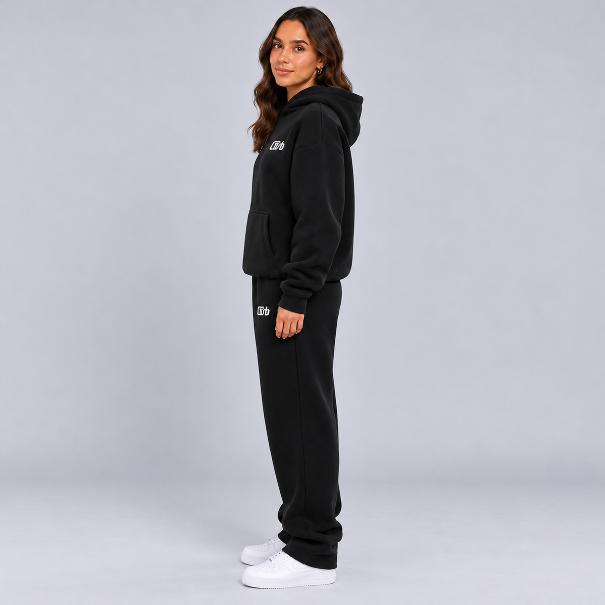 Montarello Women's Tracksuit Hooded Two Piece Relaxed Fit - Black - side view