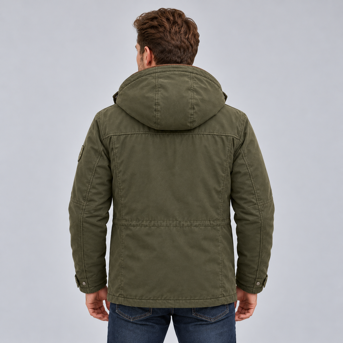 Montarello Men's Waterproof Winter Jacket Hooded Fleece Lined - Green - back view