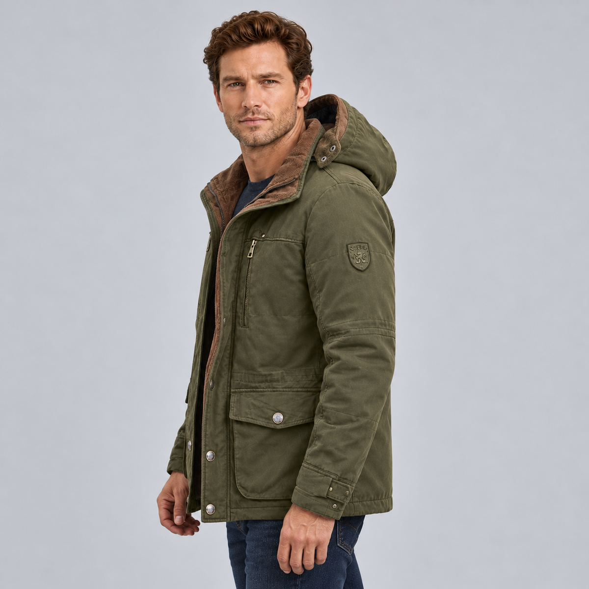 Montarello Men's Waterproof Winter Jacket Hooded Fleece Lined - Green - side view