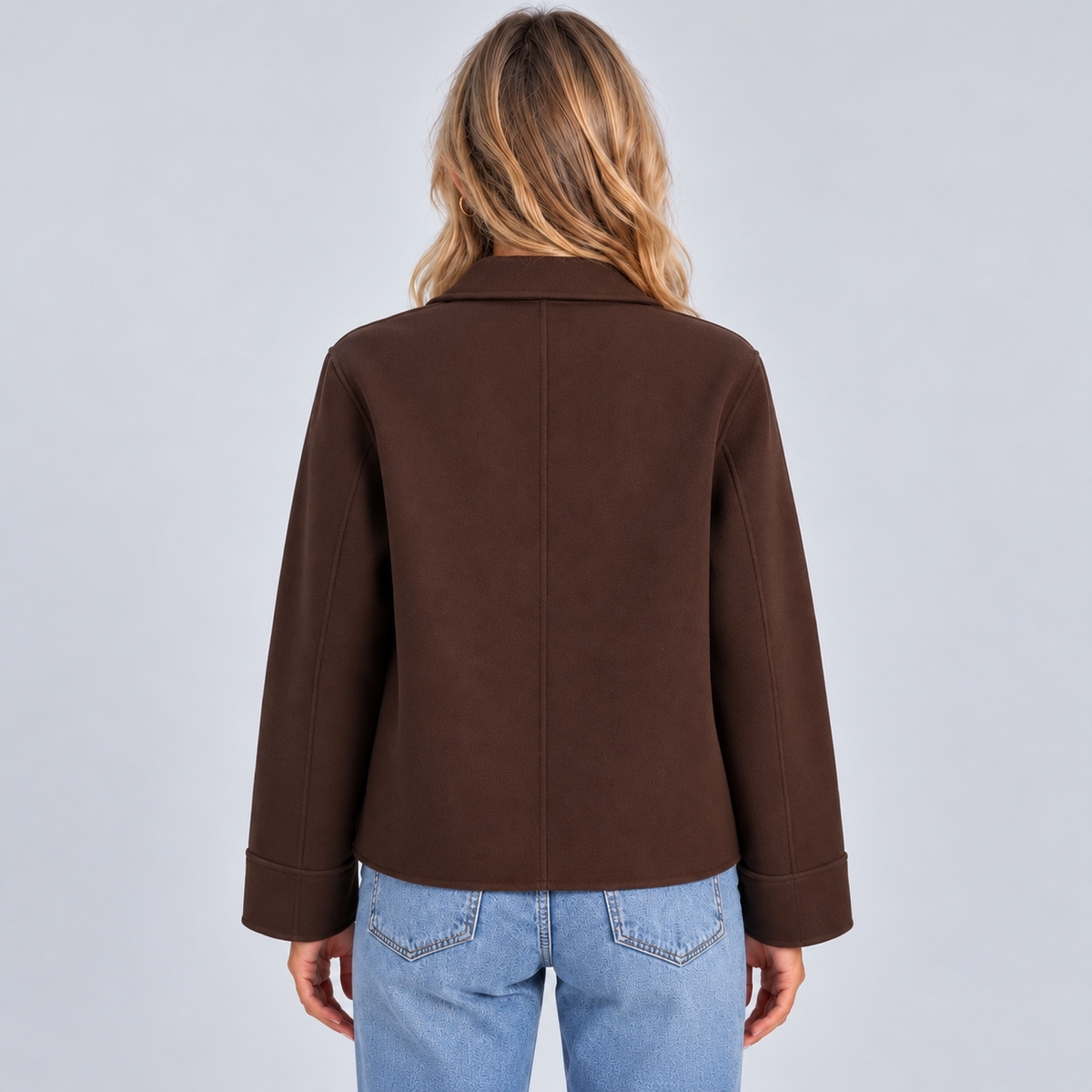 Montarello Women's Overshirt Jacket Collared Button Front - Brown - back view