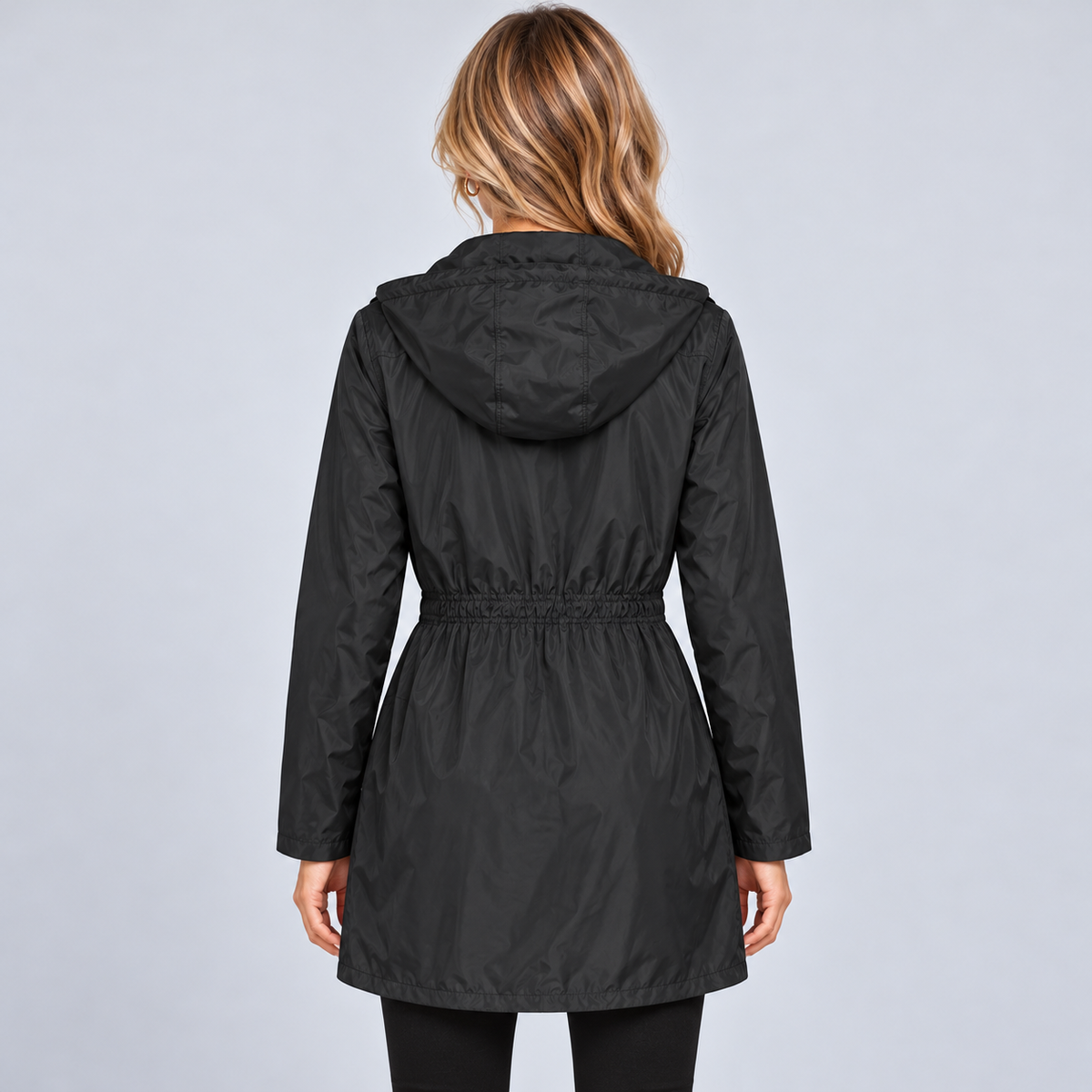 Montarello Women's Raincoat Hooded Lightweight Packable - Black - back view