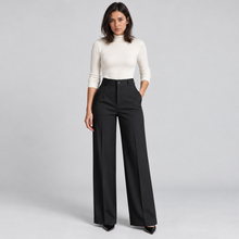 Women's high-waisted tailored trousers – black front