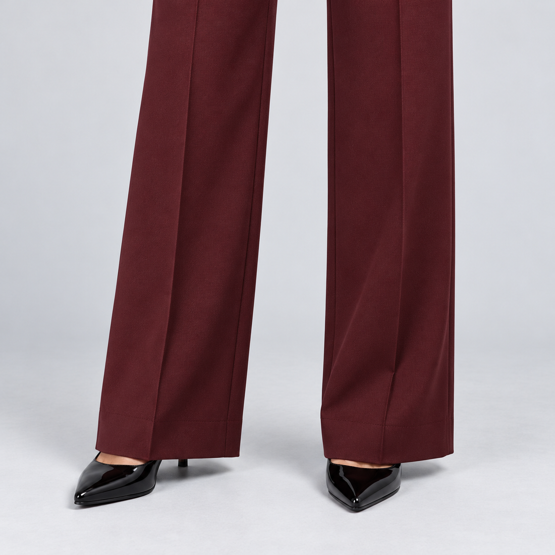 Montarello Women's High-Waisted Tailored Trousers with Straight Leg – burgundy detail