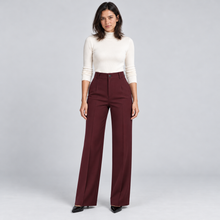 Women's high-waisted tailored trousers – burgundy front