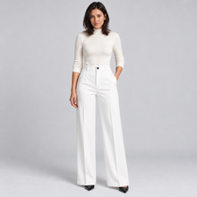 Women's high-waisted tailored trousers – white front