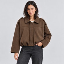 Women's faux suede bomber jacket – brown front