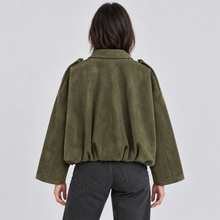 Women's faux suede bomber jacket – green back