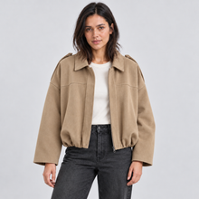 Women's faux suede bomber jacket – khaki front