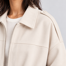 Montarello Women's Faux Suede Bomber Jacket with Zip Front – white detail