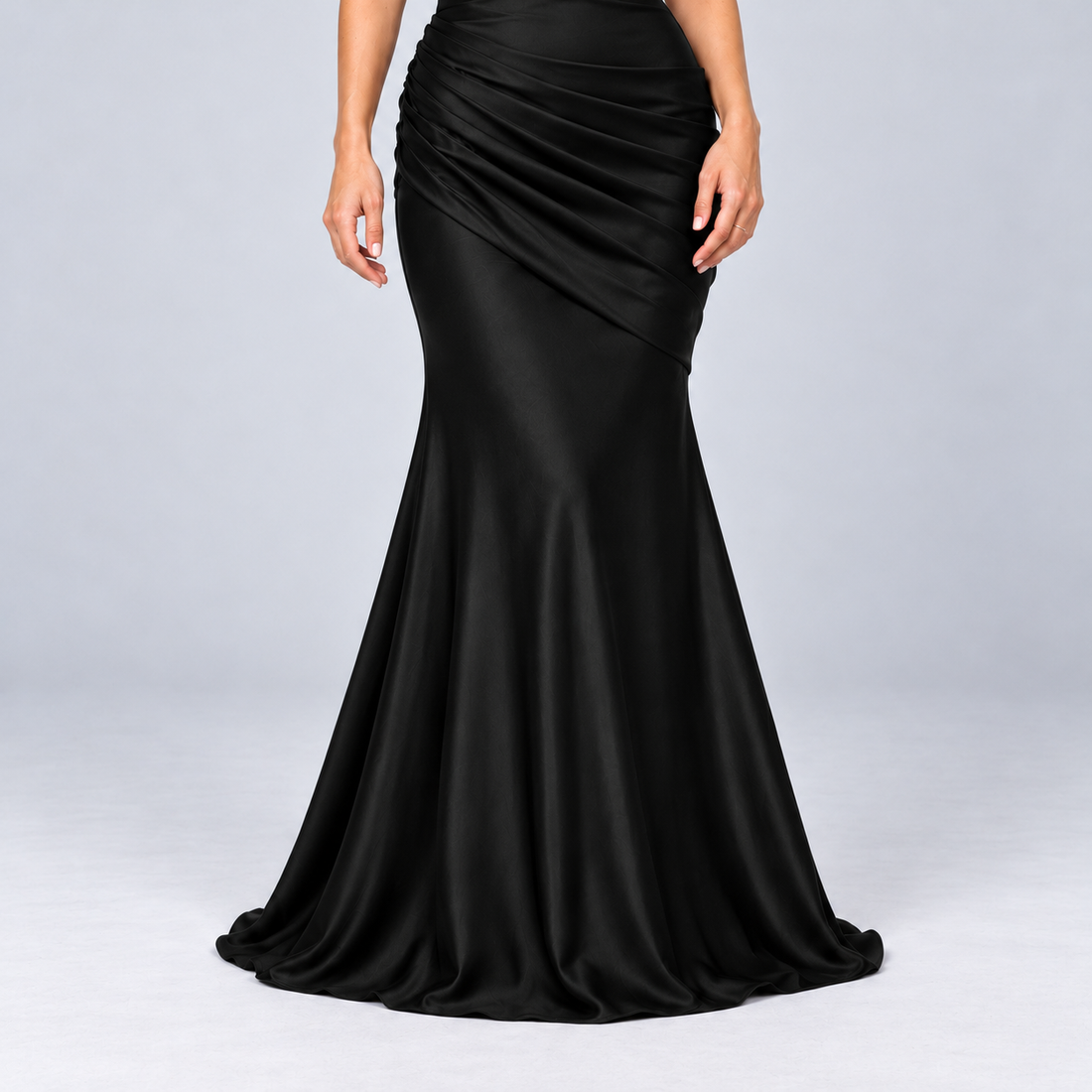Montarello Women's One-Shoulder Satin-Look Maxi Dress – black detail