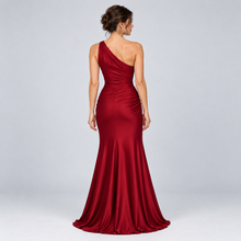 Montarello Women's One-Shoulder Satin-Look Maxi Dress – red back