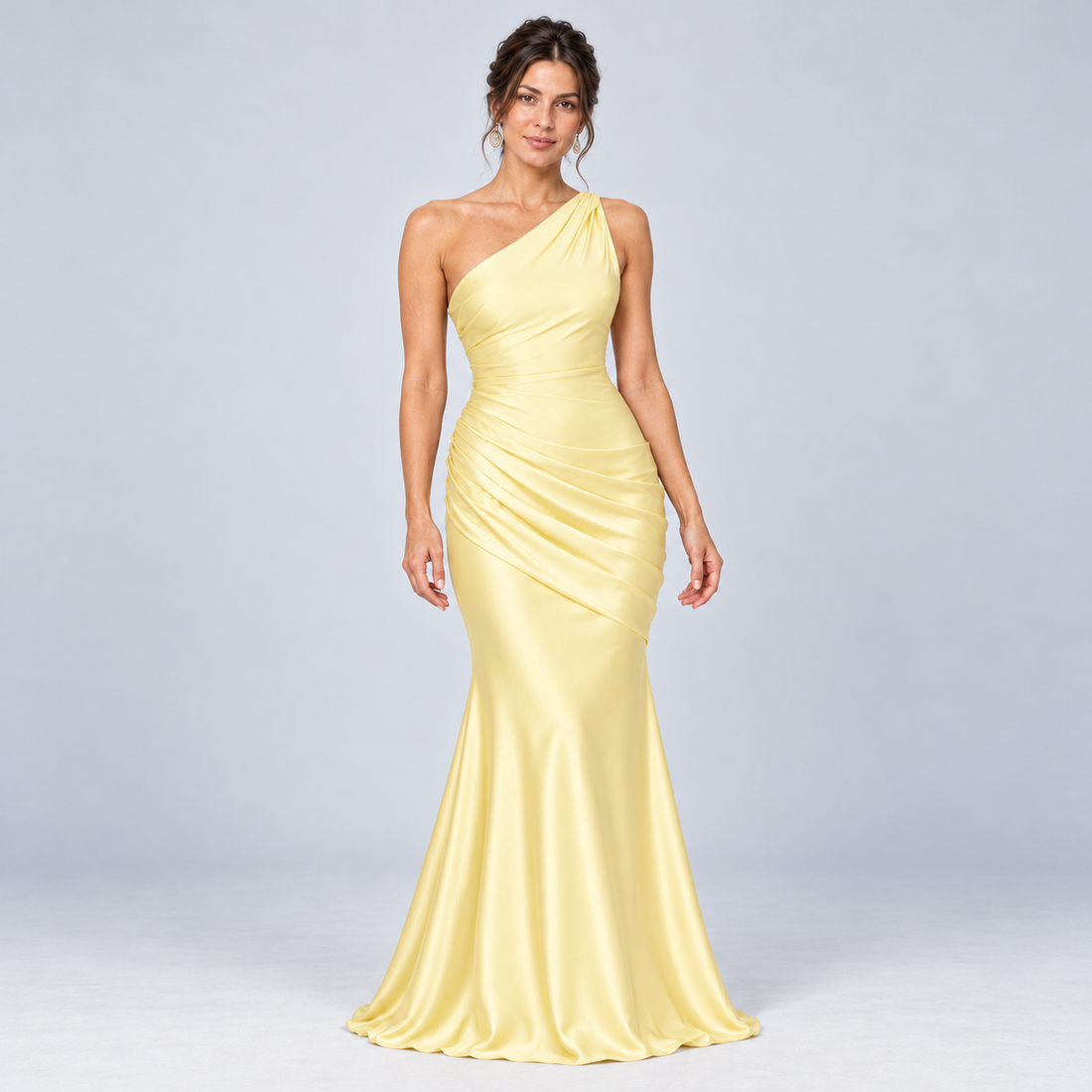 Montarello Women's One-Shoulder Satin-Look Maxi Dress – yellow front
