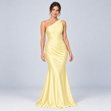 Montarello Women's One-Shoulder Satin-Look Maxi Dress – yellow front