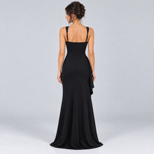 Montarello Women's Square-Neck Ruched Maxi Dress with Side Split – black back