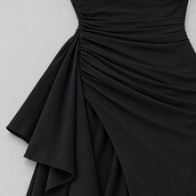 Montarello Women's Square-Neck Ruched Maxi Dress with Side Split – black detail