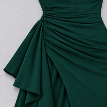 Montarello Women's Square-Neck Ruched Maxi Dress with Side Split – dark green detail