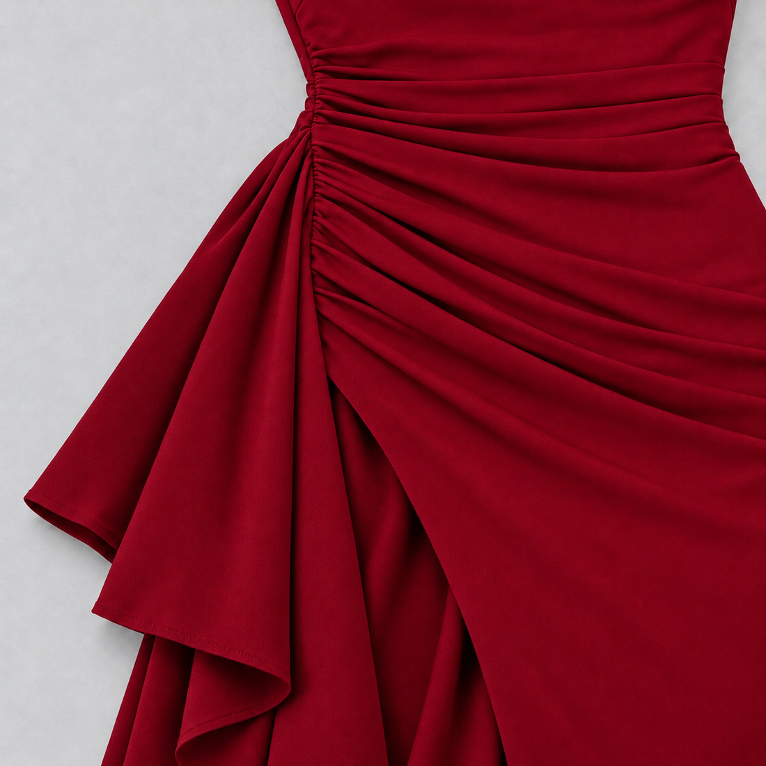 Montarello Women's Square-Neck Ruched Maxi Dress with Side Split – red detail