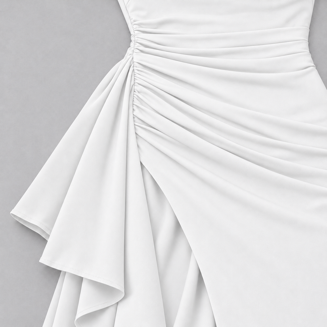 Montarello Women's Square-Neck Ruched Maxi Dress with Side Split – white detail